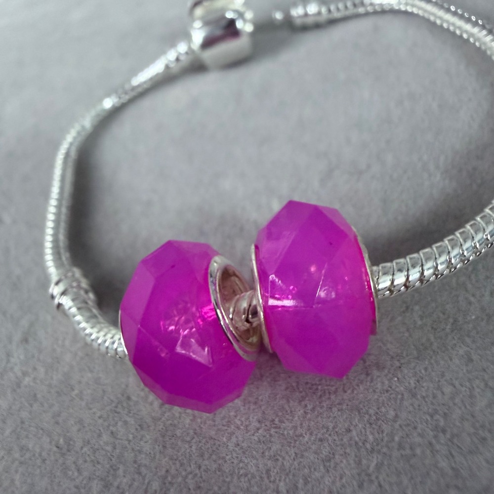 Set of 2 Hot Magenta Pink European Charms fits PANDORA - Picture 6 of 7